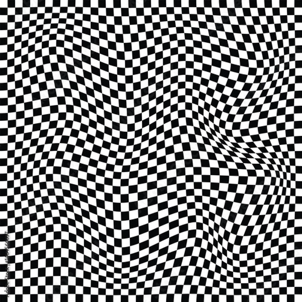 Obraz Simple abstract rectangle wavy pattern background. Wavy checkered pattern. Surreal modern geometric shapes. Abstract twisted background. Groovy backgrounds in the trendy style. Vector illustration.
