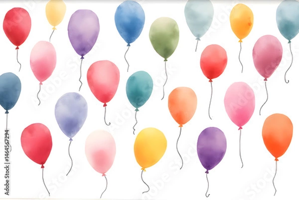Fototapeta Watercolor painting of balloons in many colors as a pattern