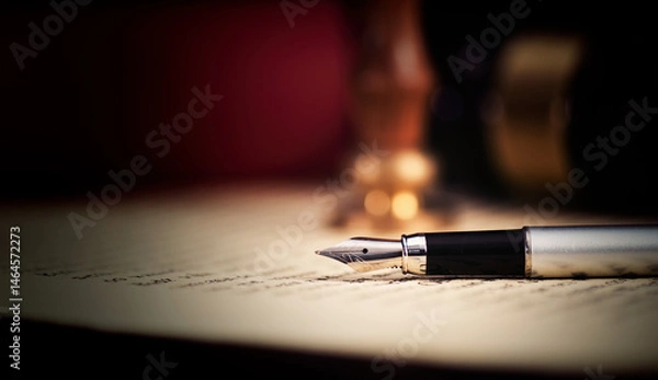 Fototapeta Fountain pen on desk. Notary public