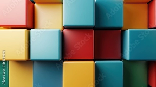 Fototapeta An artistic display of colorful geometric blocks forms an eye-catching composition, inviting viewers to appreciate abstract art and the beauty of simplicity in design.