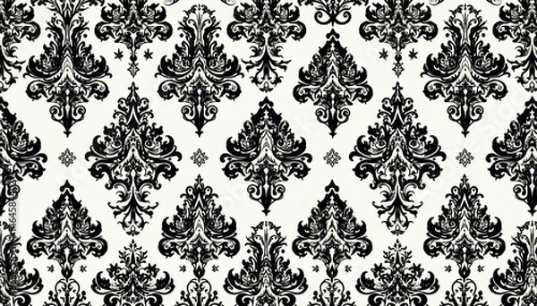 Obraz Geometric damask pattern, bold lines, black and white, monochrome, pattern