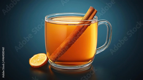 Obraz Warm boozy buttered rum drink with cinnamon stick served in glass mug for holiday comfort