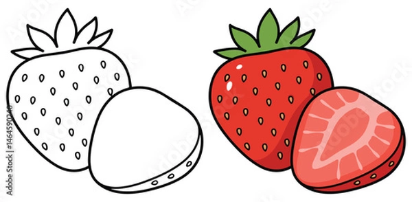Obraz Strawberry Fruits Line Art Vector Outline Illustration Black and White with Coloring Sample