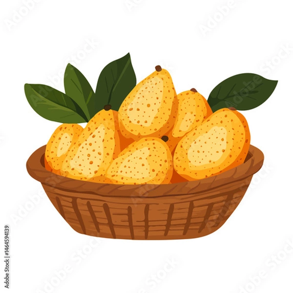 Fototapeta 2D flat vector illustration of A Basket Of Ripe Tropical Fruits, isolated on a white background.