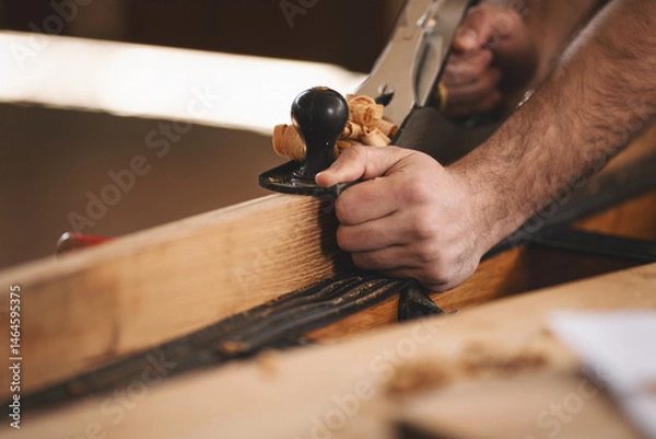 Fototapeta Young carpenter working in his workshop