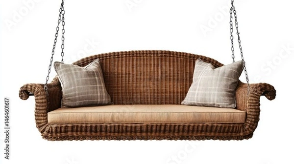 Fototapeta Colonial wicker porch swing isolated on white background 