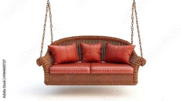 Fototapeta Colonial wicker porch swing isolated on white background 