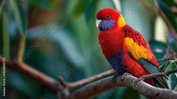 Fototapeta Colorful parrot perched on tropical branch  