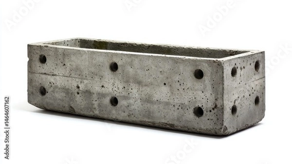 Fototapeta Concrete garden planter with drainage holes isolated on white background  