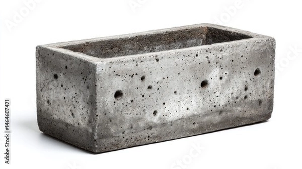 Fototapeta Concrete garden planter with drainage holes isolated on white background  