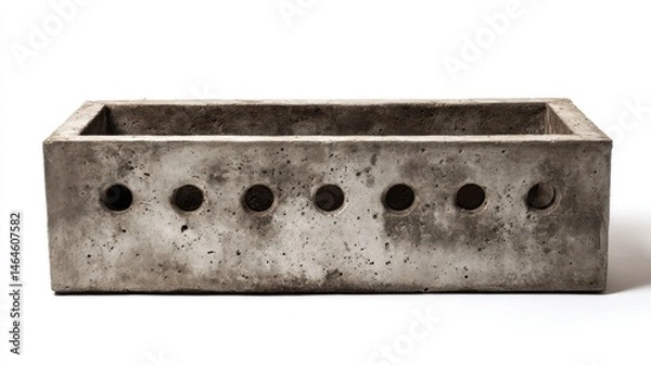 Fototapeta Concrete garden planter with drainage holes isolated on white background  