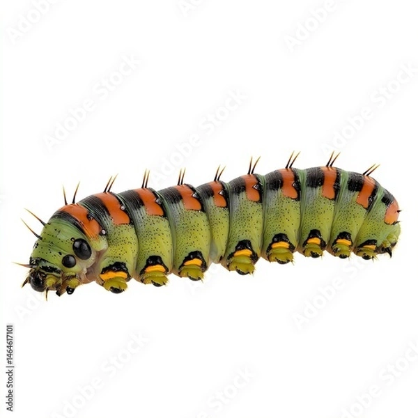 Obraz Isolated imperial moth caterpillar on white background close up macro insect nature wildlife animal bug