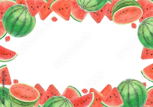 Obraz 水彩絵の具で描いたスイカの背景イラスト