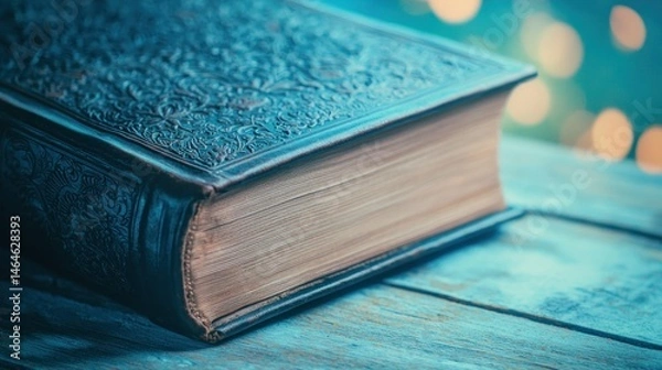Fototapeta Intriguing antique book resting on a rustic surface.