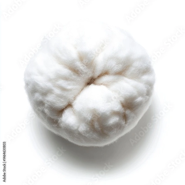 Fototapeta Soft and Fluffy White Cotton Ball Surrounded by White Background with Natural Texture and Detail