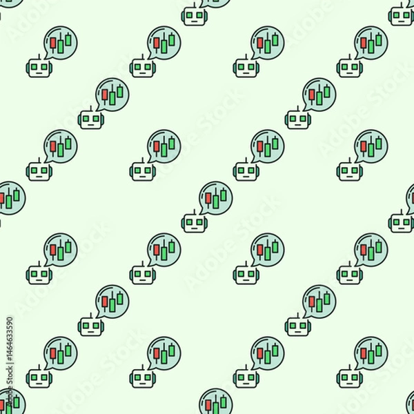 Obraz Cryptocurrency Trading Robot with Speech Bubble vector automation tools colored seamless pattern