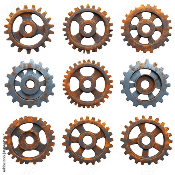 Fototapeta Set of rusty old cog wheels