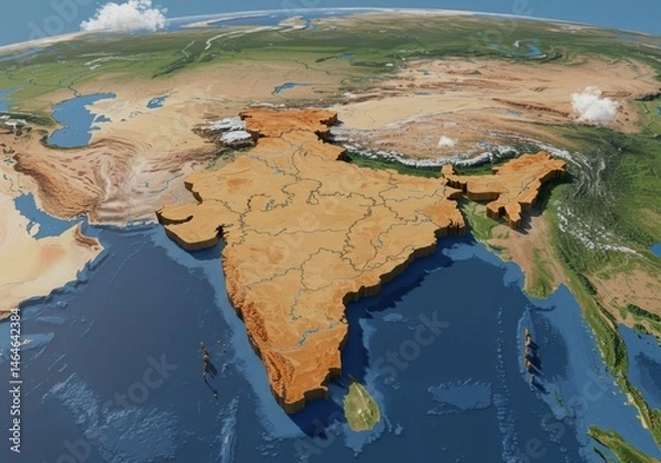 Obraz 3D Render of India: A Geographical Perspective