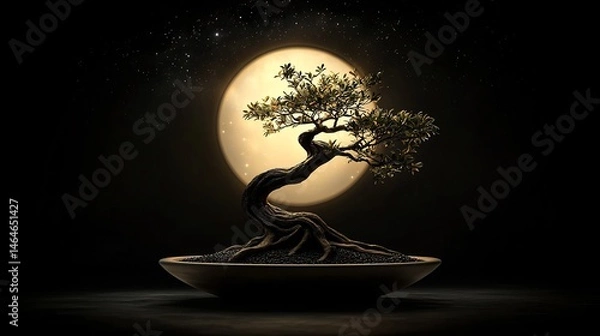 Fototapeta Bonsai tree under a full moon