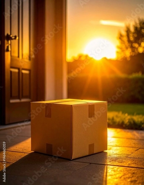 Obraz Cardboard Delivery Box on Doorstep – Realistic Home Delivery, Close-Up