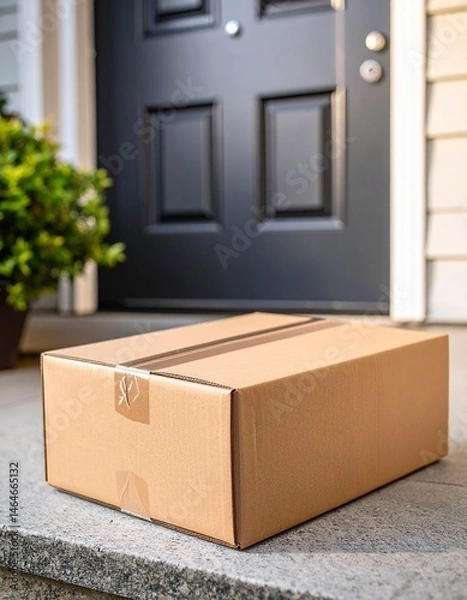 Obraz Cardboard Delivery Box on Doorstep – Realistic Home Delivery, Close-Up