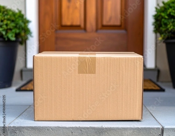 Obraz Cardboard Delivery Box on Doorstep – Realistic Home Delivery, Close-Up