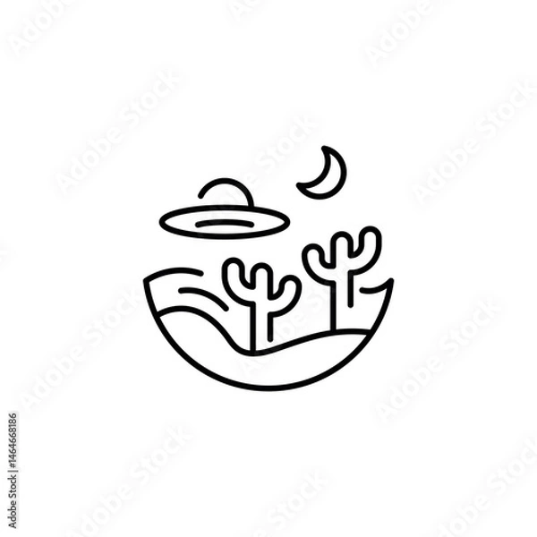 Fototapeta UFO icon. Simple UFO desert landscape icon for social media, app and web design. Vector illustration.