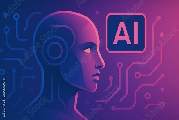 Obraz Artificial intelligence ai humanoid robot face showing machine learning and neural network