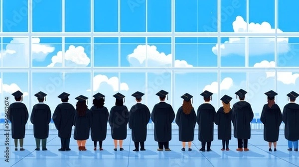 Obraz Diverse graduates facing bright future hope success and new beginnings