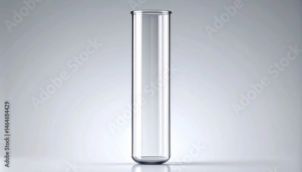 Obraz A Single Empty Glass Test Tube Isolated on a Neutral Background for Scientific or Medical Concepts
