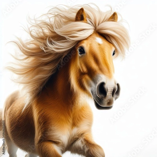 Obraz Horse 2026. A horse with flowing hair running across a dusty surface, creating a cloud of dust behind it. The horse's mane is long and flowing, and its legs lift the ground as it moves.