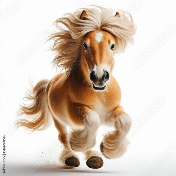 Obraz Horse 2026. A horse with flowing hair running across a dusty surface, creating a cloud of dust behind it. The horse's mane is long and flowing, and its legs lift the ground as it moves.