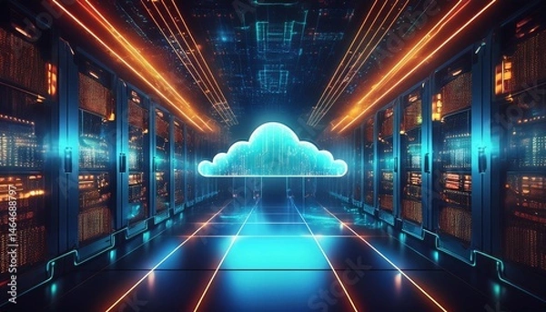 Fototapeta cloud computing technology concept big data transfer on the internet digital network connection modern server room data storage system innovative tech cybersecurity