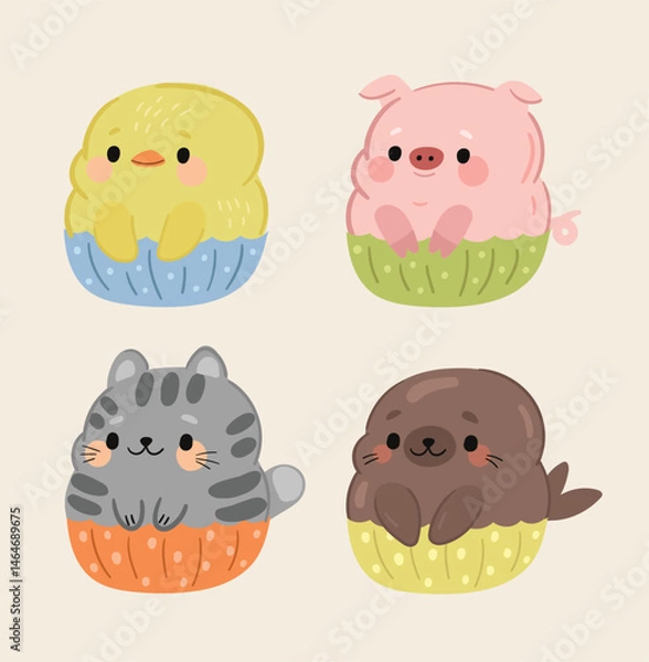 Obraz Cute animals in the form of cakes.