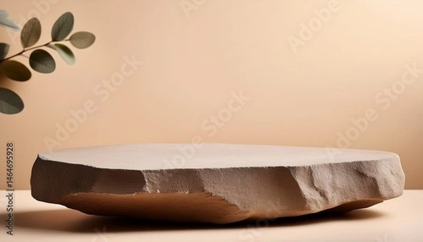 Fototapeta empty stone platform on beige background minimal podium display product presentation