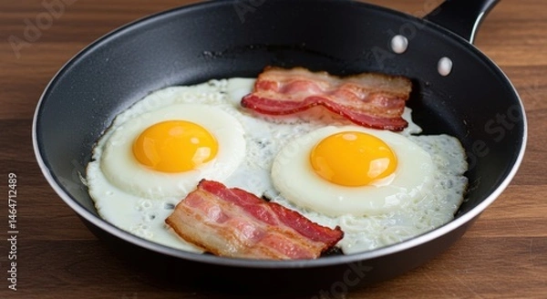 Obraz Fried eggs with bacon in pan