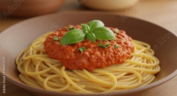 Obraz Spaghetti with tomato sauce and basil