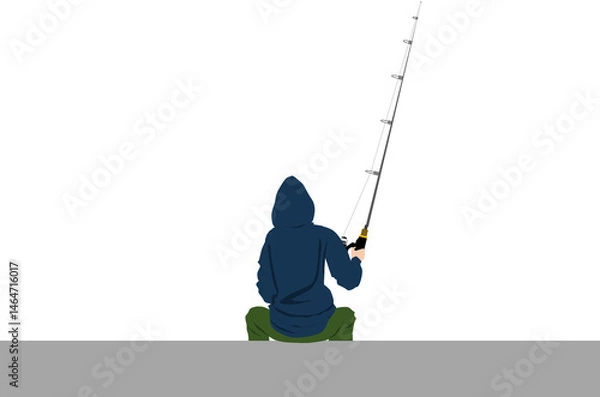 Fototapeta 釣りをする女性のイラスト	