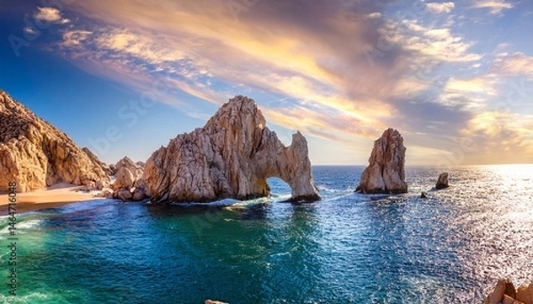 Fototapeta breathtaking view of cabo san lucas arch in baja california a seaside landscape of rocks and ocean under a stunning sky