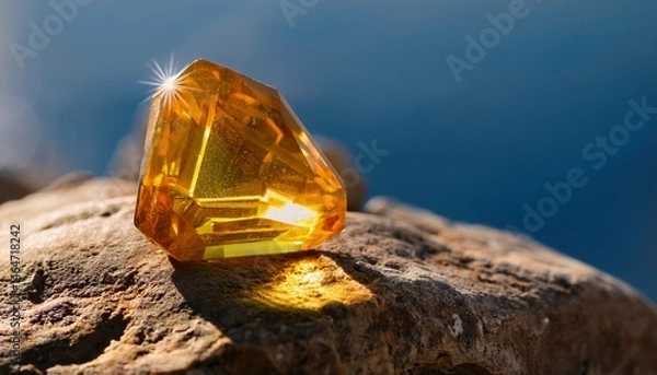 Fototapeta a golden citrine resting atop ancient weathered stones under brilliant midday sunlight