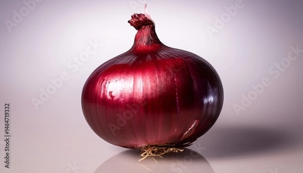 Fototapeta large red onion with a stem the stem is visible at the top of the onion