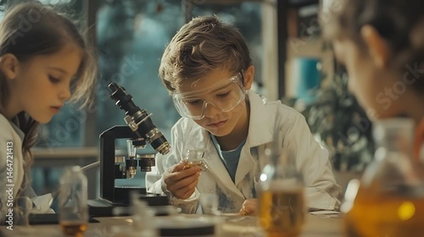 Obraz Science class with kids experimenting