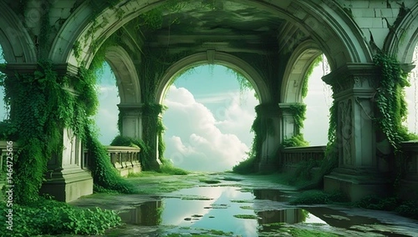 Obraz Old stone bridge, castle in the park