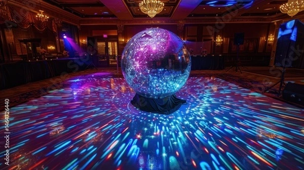 Obraz Disco ball on dance floor with vibrant lights