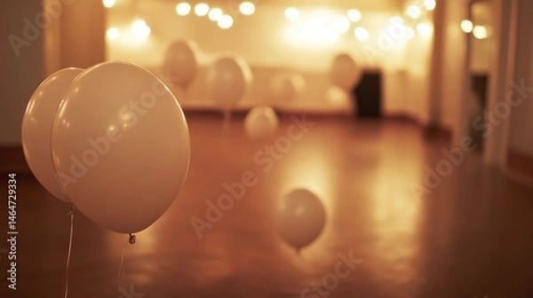 Obraz Empty room, floating balloons