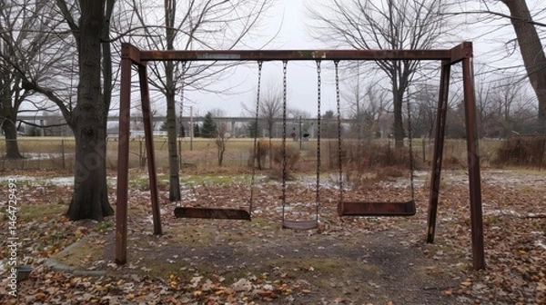 Obraz Empty rusty swings in a park