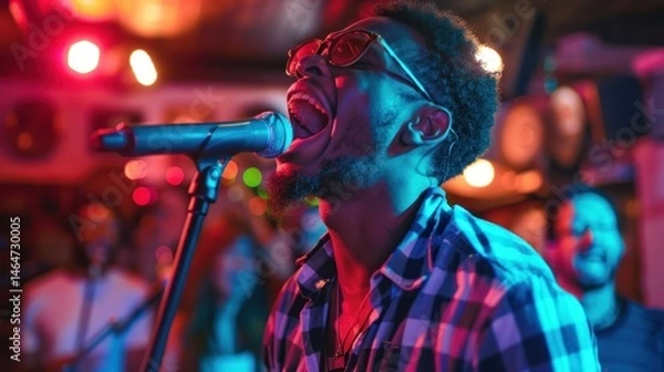 Obraz Energetic singer performing on stage
