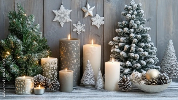 Obraz Festive Christmas decor with candles and trees