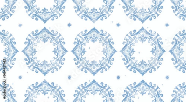 Fototapeta Light Blue And White Seamless Geometric Floral Pattern Background