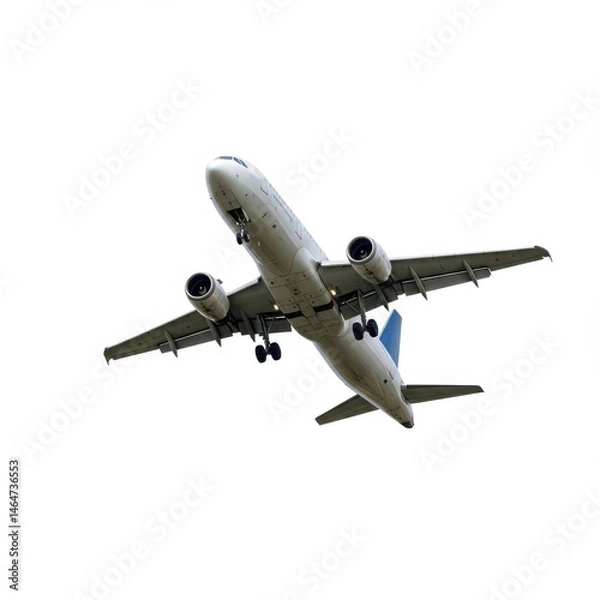 Fototapeta Commercial airplane taking off against a clear sky isolated on white background